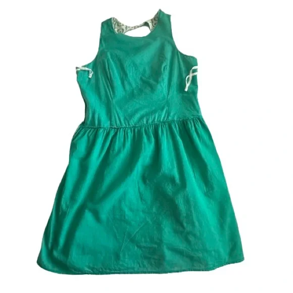 Pinky Women L Green Off White Lace Overlay Sleeveless Mini/Midi Round Neck Dress - Picture 11 of 16